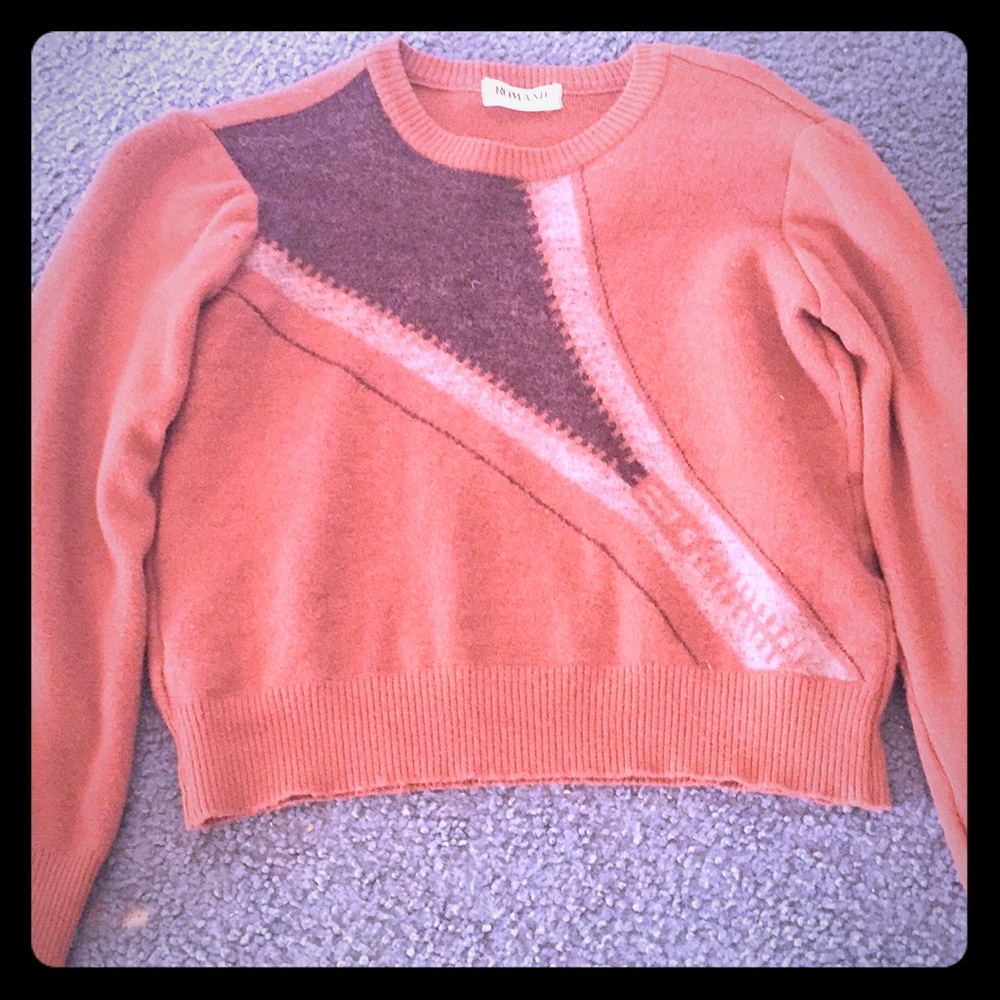 Vintage orange wool crop sweater zipper print